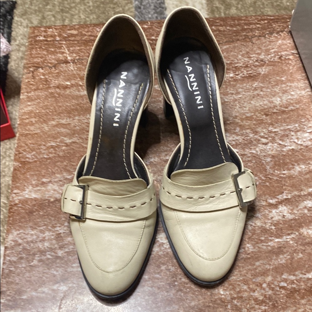 Nannini Cream Buckle Heels